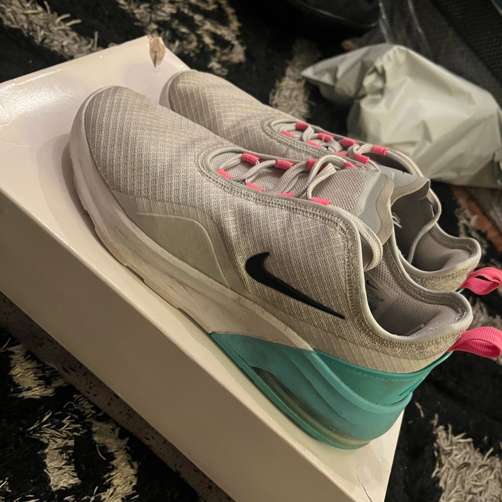Nike Women's Gray and Teal Sneakers with Pink Accents